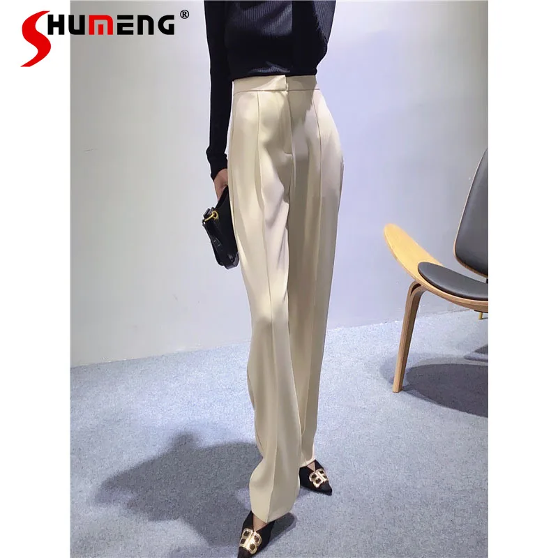 

2021 Summer and Autumn New White Black Blue Straight Loose Drooping Mop Pants High Waist Casual Long Wide Leg Thin Suit Pants