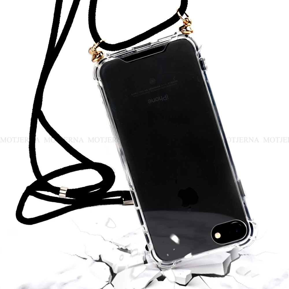 Transparent Phone Acrylic Airbag Case For iphone 7 8 6 6S Plus XS Max XR Lanyard Necklace Shoulder Neck Strap Rope Cord Cover |