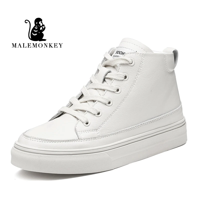 Женские высокие ботинки бежевые или Белые Повседневные кроссовки из натуральной