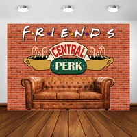 friends central perk pub backdrop red brick wall sofa coffee shop background friends themed birthday party photo booth backdrops