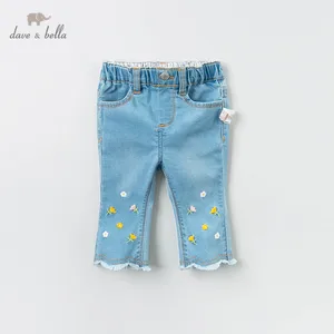 Dave bellaDBM12839; модные весенние штаны с карманами и цветочным принтом для маленьких девочек; детские длинные штаны; однотонные брюки для малышей