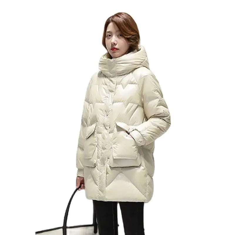 

Korean Winter Women's Cotton Puffy Jacket Plus Size Loose Hoodies Long Black Coat 2021 New Bread Service Thick Warm Women Parka
