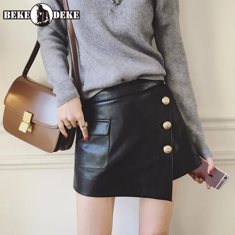 Брендовая Дизайнерская Женская юбка шорты из натуральной овечьей кожи модная