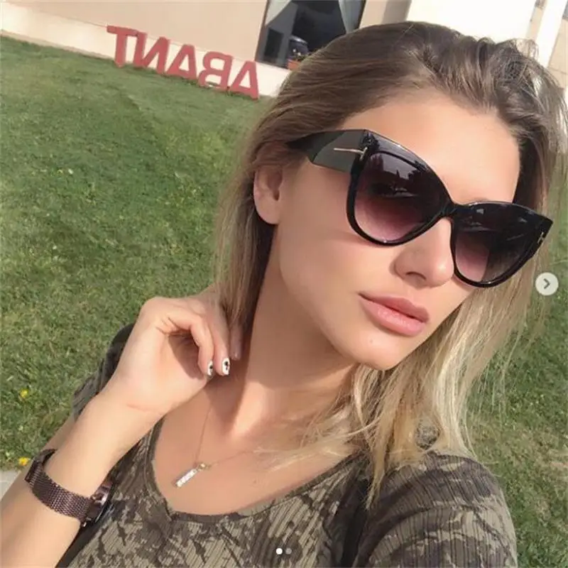 Блестящие черные женские негабаритные солнцезащитные очки кошачий глаз