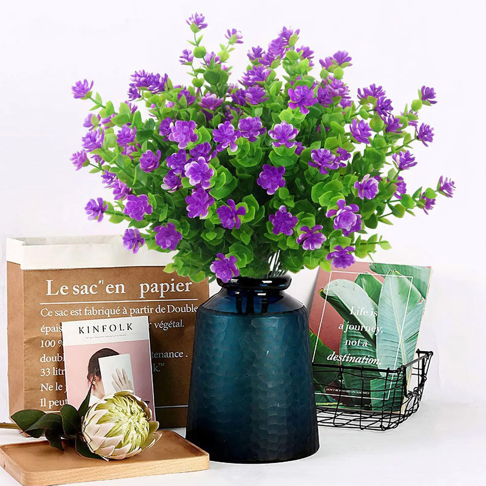 

6 Bunches Artificial Fake Flowers Manmade Eucalyptus Plastic Adjustable Decorative Flowers For Garden Home Decor