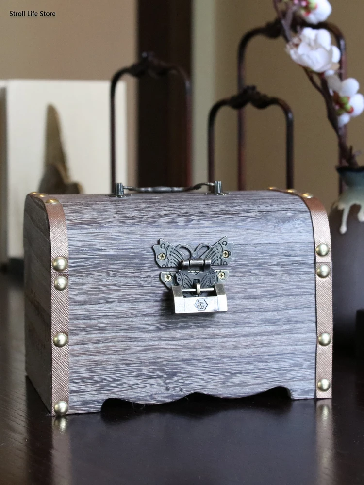 Копилка деревянная в стиле ретро Сейф для хранения монет винтажная копилка