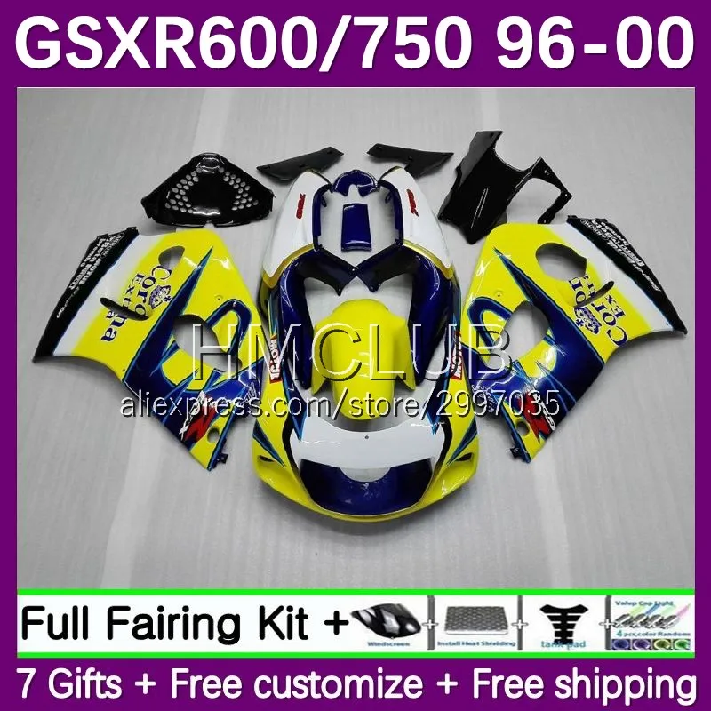 

Комплект SRAD для SUZUKI GSXR 600 750 CC GSXR750 8No.15 GSXR600 1996 1997 1998 1999 GSX-R750 96 97 98 99 00 обтекатель синий желтый