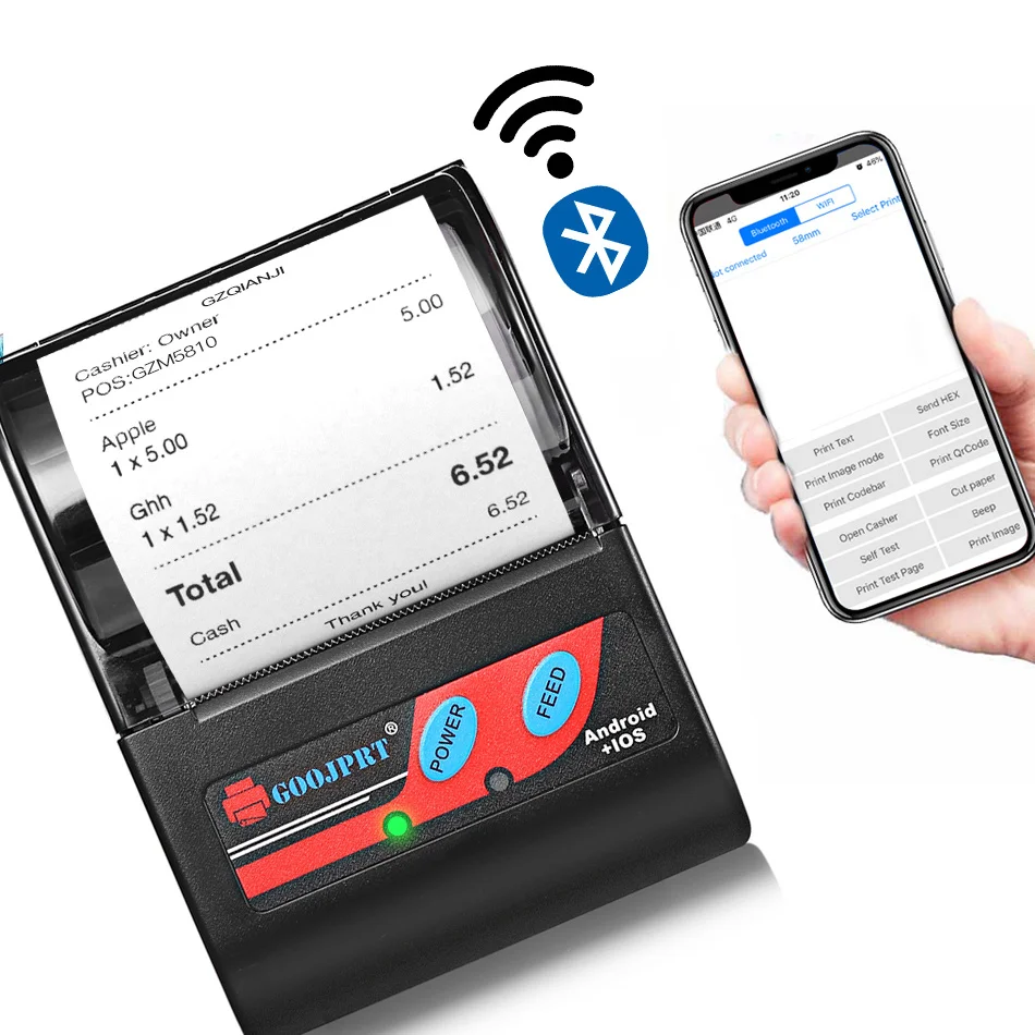 

Мобильный беспроводной мини-принтер gzm5810, 2-дюймовый термопринтер, Портативный чековый принтер, с Bluetooth и USB-портом, поддержка