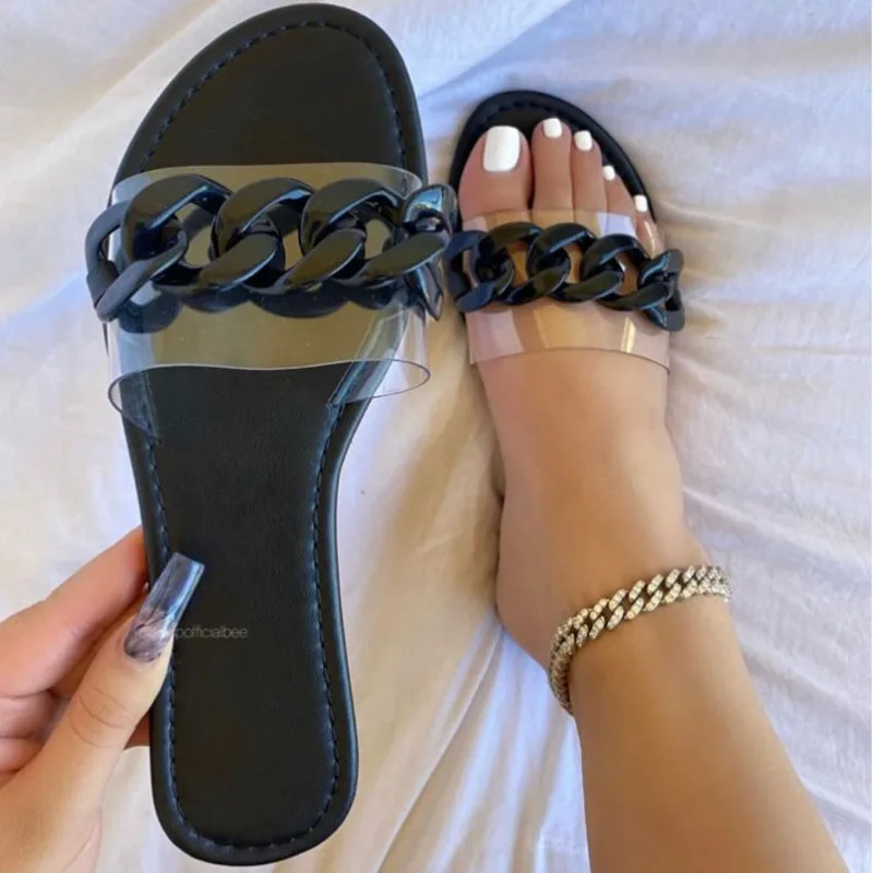 

2021 Fashion Slippers Women Cross-border Beige Color Flat Heel Flat Casual Beach Shoes Plus Size
