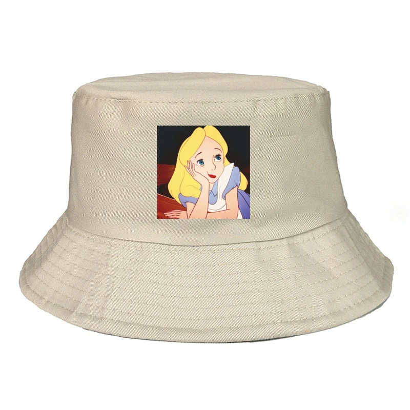 

Disney Alice in Wonderland Bucket Hat Casual Beauty Outdoor Fishing Hat Cartoon Double-sided Panama Cap For Man Women Kids