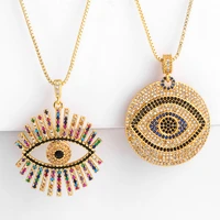lucky round greek eye necklace for women jewelry pave zirconia turkey evil eye pendant gold plated box chain cz rainbow sun eye