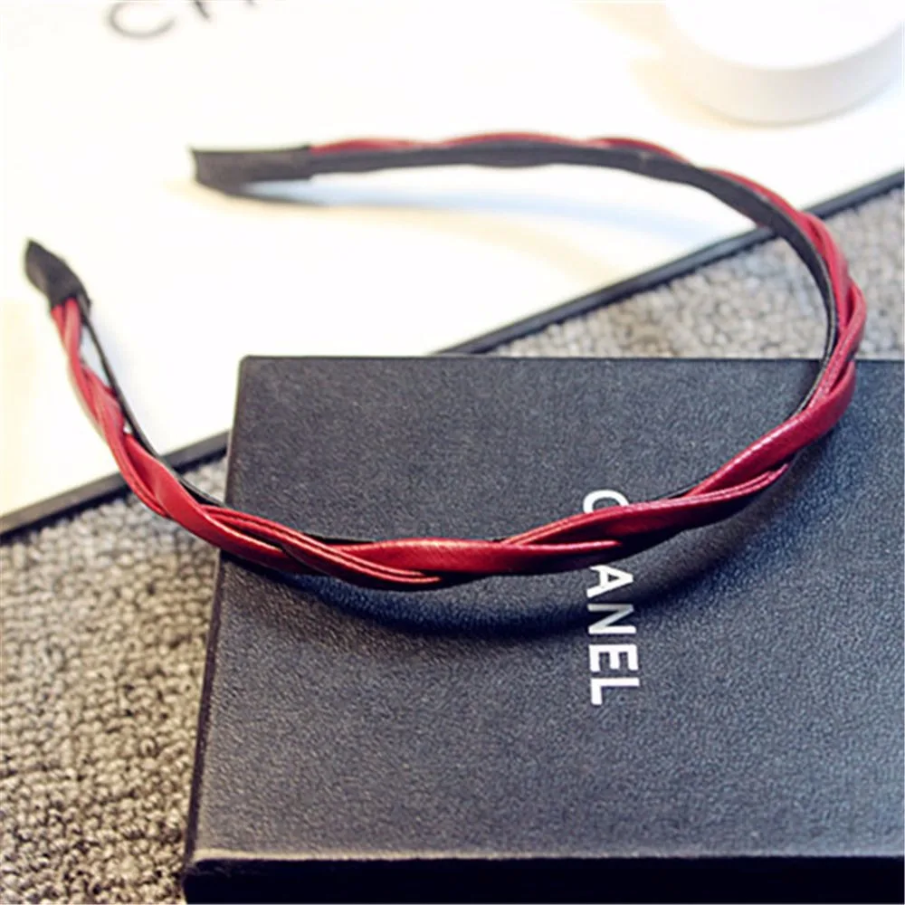 Модные Плетеные повязки для волос из искусственной кожи женщин и девочек 1 см