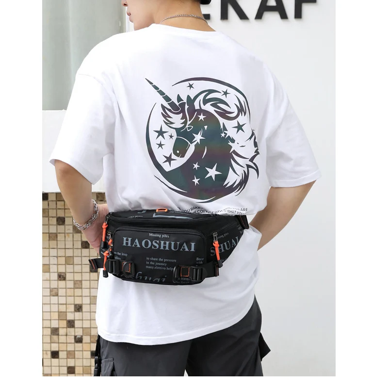 

Hip Hop 2021 Men Nylon Shoulder Bags Waterproof Messenger Bags Graffiti Letter Waist Belt Bag Fashion Crossbody Fanny Bag Male