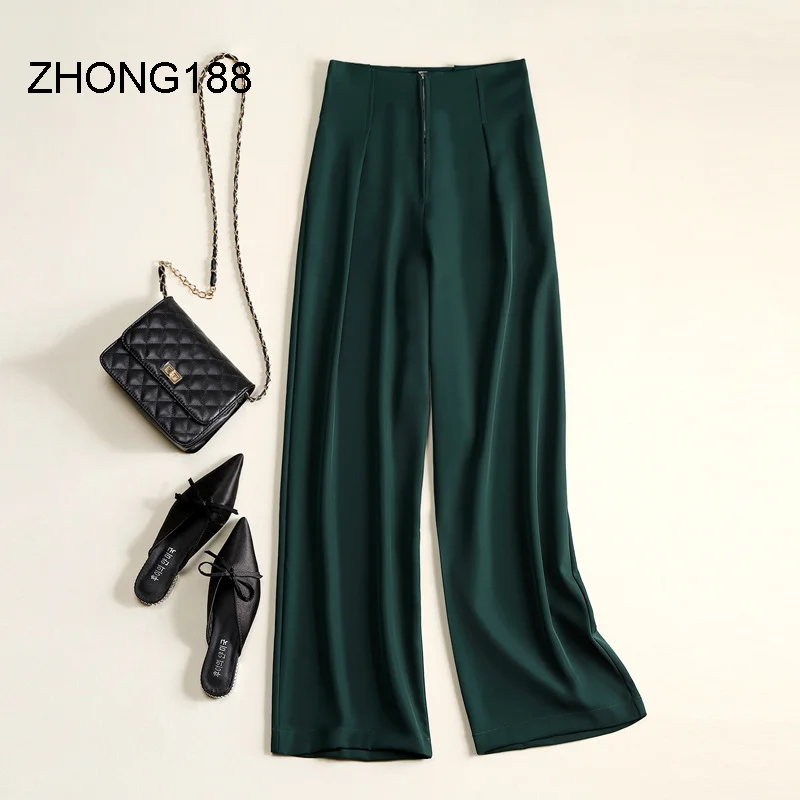 

Color Women Pants Korean Style Vogue Drapy Slim Fit Wide Leg Trousers Office Lady High Waist Casual Loose Straight Pants
