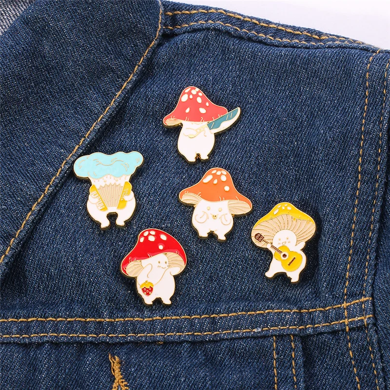 Cartoon Cute Mushroom Enamel Pin Custom Funny Guitar Accordion Brooches Bag Lapel Badge Plant Jewelry Gift for Kids Friends | Украшения и