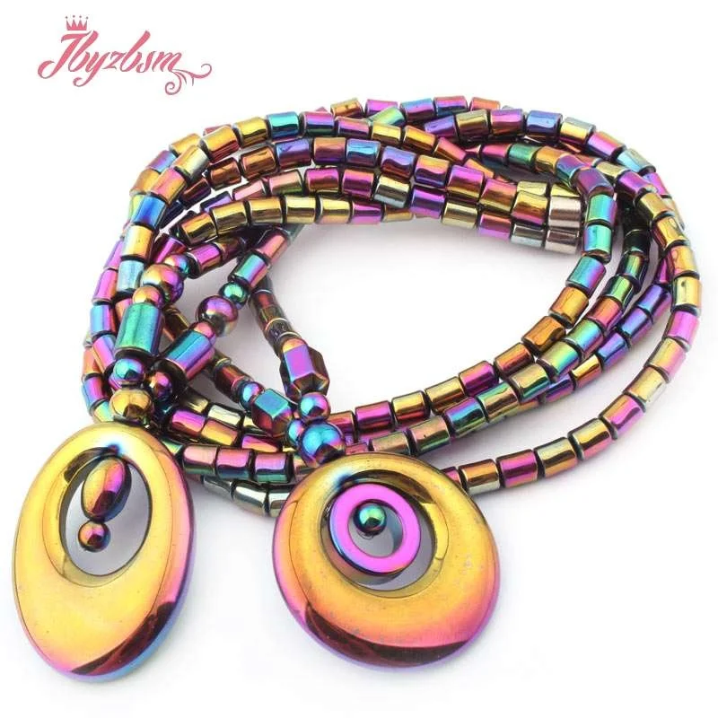 4x5mm Column (No Magnetic) Hematite Multicolor Stone Beads Oval Round Pendant for Women Long Necklace Fashion Jewelry Gift 20&quot |