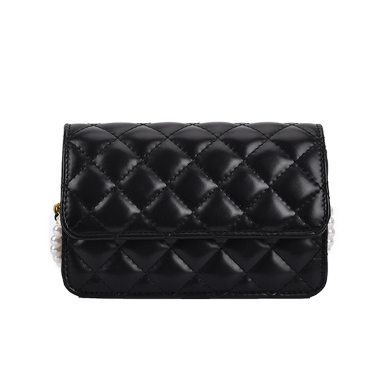 

Lattice Square Crossbody Bag 2021 Summer New High-quality PU Leather Women's Designer Handbag Pearl and Chain Strap Shoulder Bag