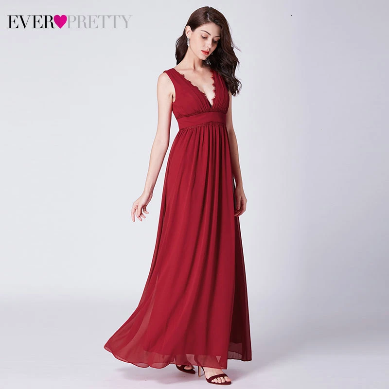 Robe De Soiree винтажные красные вечерние платья Ever Pretty A-Line с v-образным вырезом без рукавов с рюшами элегантные шифоновые вечерние платья
