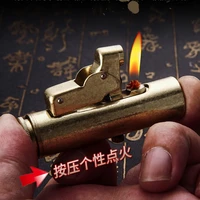 push type creative personality retro brass kerosene igniter chinese ingenuity technology pure hand made windproof lighter gift