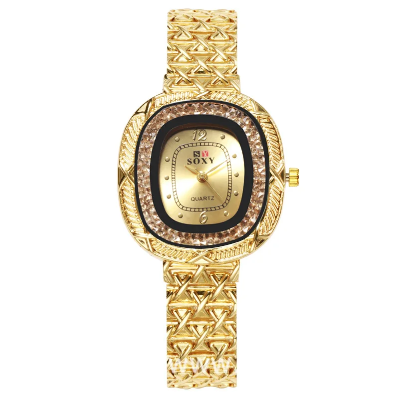 Модные роскошные женские часы, новинка, SOXY Feminino, женские часы с кристаллами, кварцевые наручные часы под платье, полностью стальные, Reloj Mujer - Цвет: gold