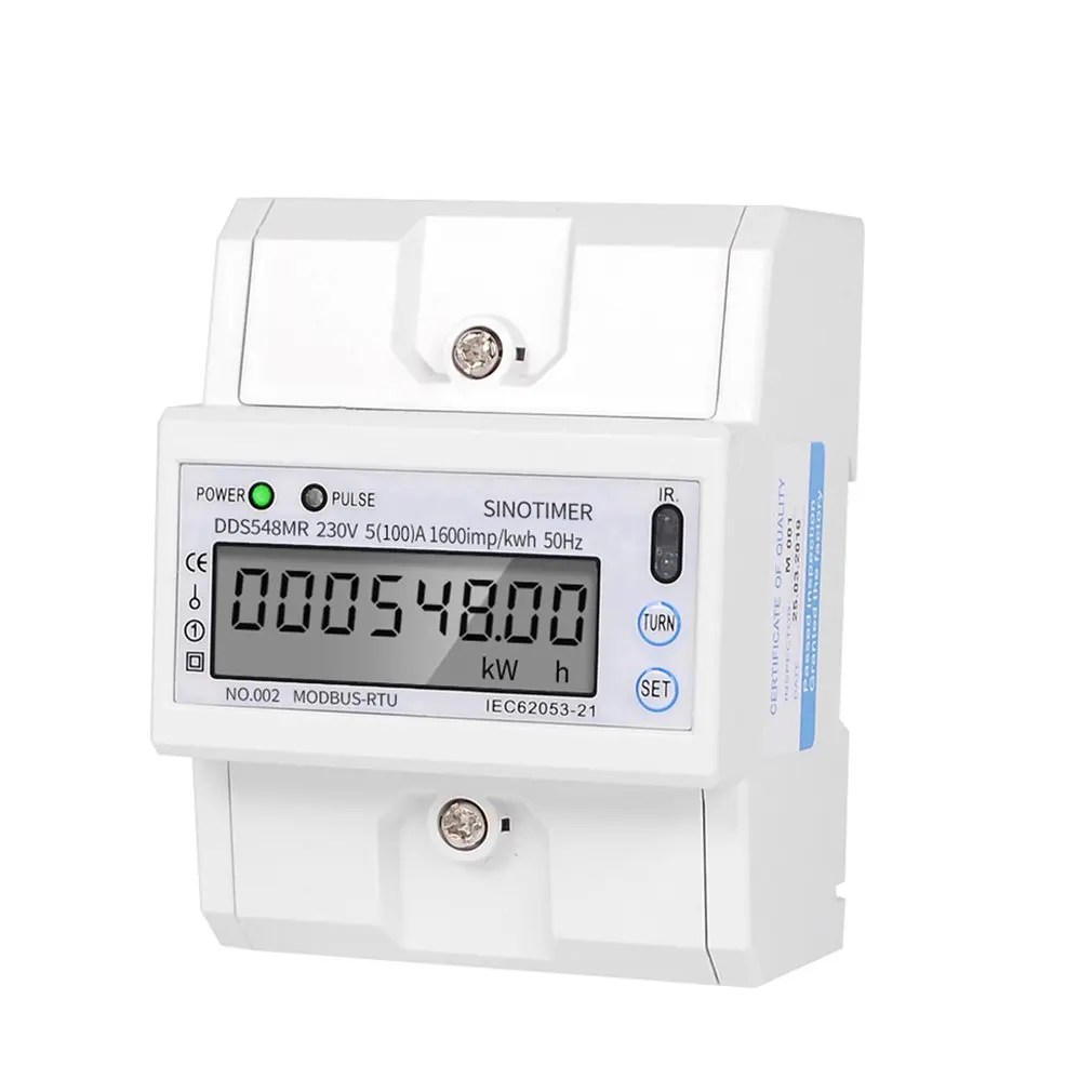 

SINOTIMER DDS548MR 5-100A 230V Multi-functional Single Phase AC Power Consumption Meter Monitoring Rail With RS485 Modbus