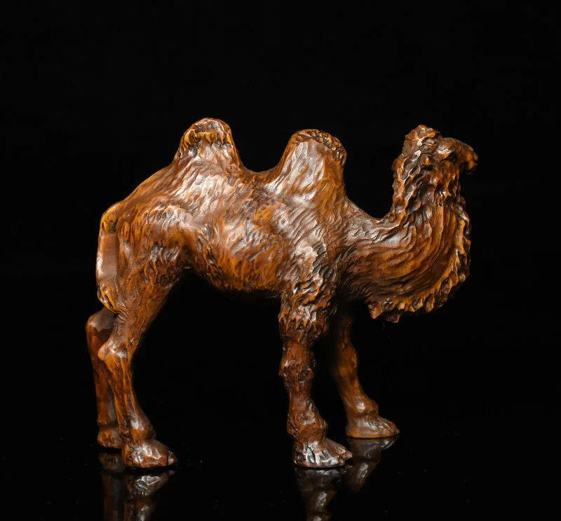 

christmas Chinese Feng Shui Boxwood Wood Carving Longevity camel Ship desert llama Statue