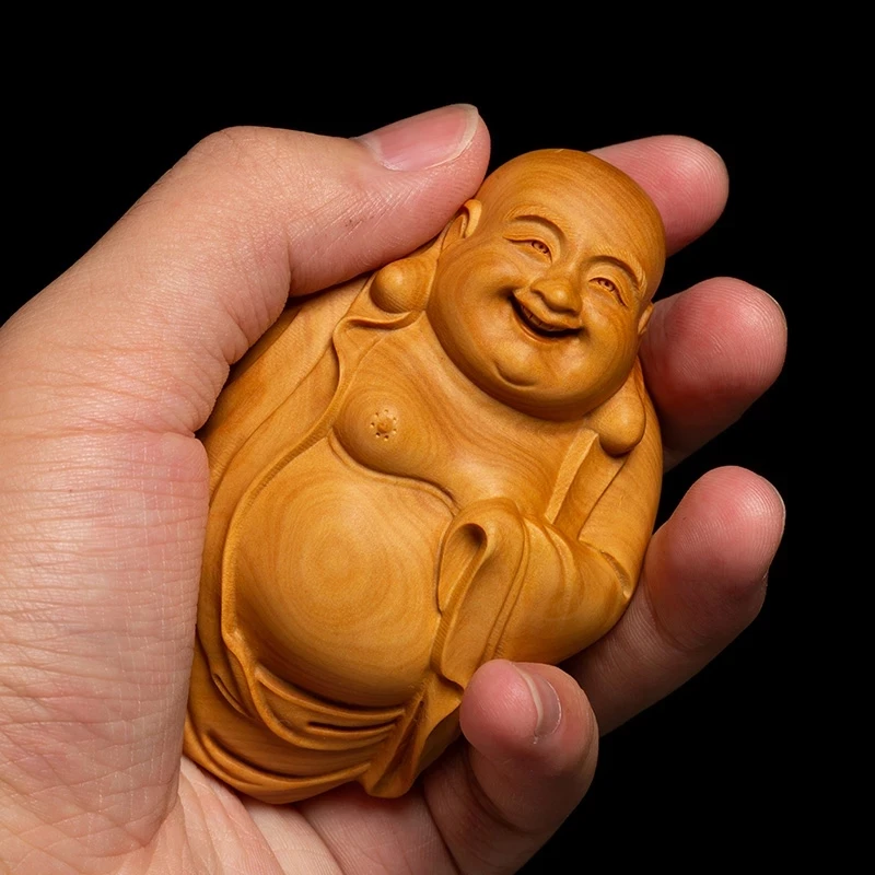 

Деревянная статуя будды из бокса Maitreya, ручная работа, автомобиль, китайская гостиная, деревянная статуя, подвеска Будды со смехом, домашний ...