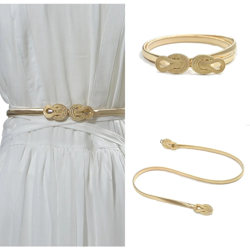 Женские Эластичные металла талии Ремни Женская мода Золотая цепочка тонкий пояс