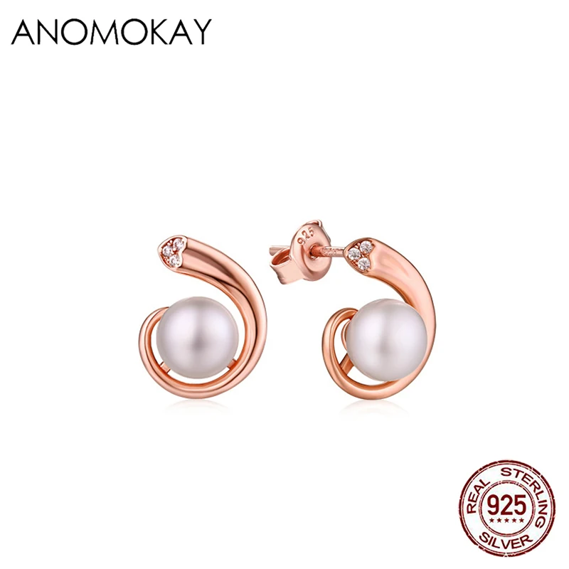 

Anomokay European & American Trendy Irregular Rose Gold Color Pearl Earrings for Women Girlfriend Gift 925 Silver Earring