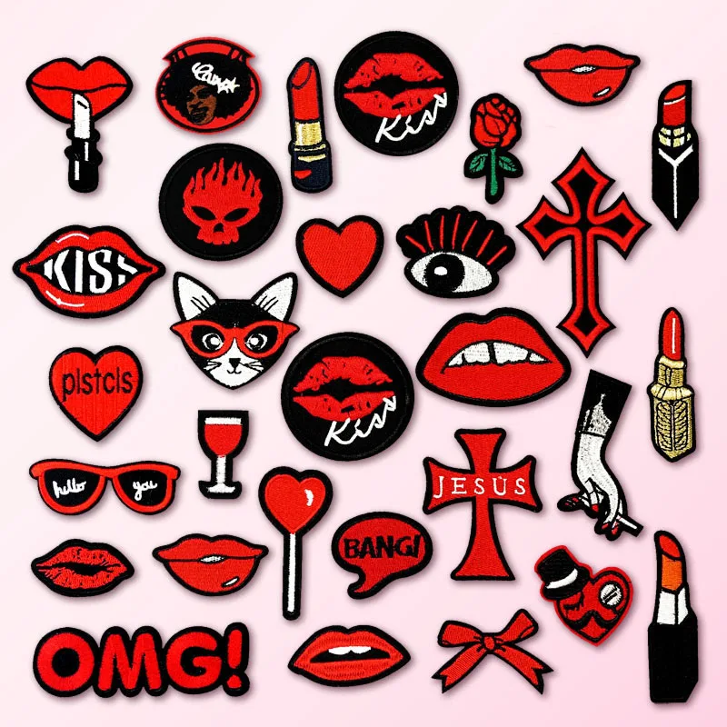 Помада губы вышитая аппликация пошив одежды наклейки одежда аксессуары