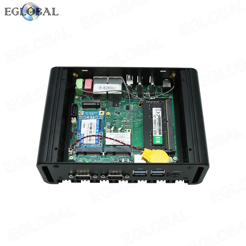 Мини-ПК Eglobal Intel Core i5 8250U i3 8145U безвентиляторный промышленный компьютер 2 * RJ45 RS232 HDMI 1
