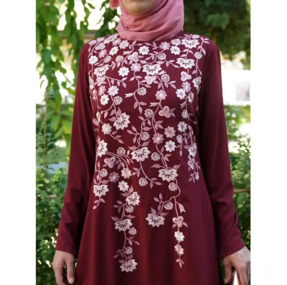 

Middle-Eastern Muslim ethnic style printed long-sleeved muslim dress a1401