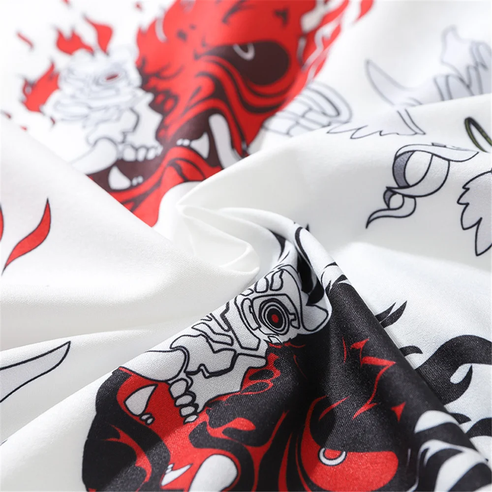 

Vintage Shirts 2021 Summer Hawaiian Short Sleeve Shirt Men Casual Skull Devil Print Beach Shirts Man Oversized Loose Lovers Tops