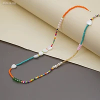 2022 new love simple imitation pearl retro necklace ethnic style splicing rice beads color clavicle chain accessories