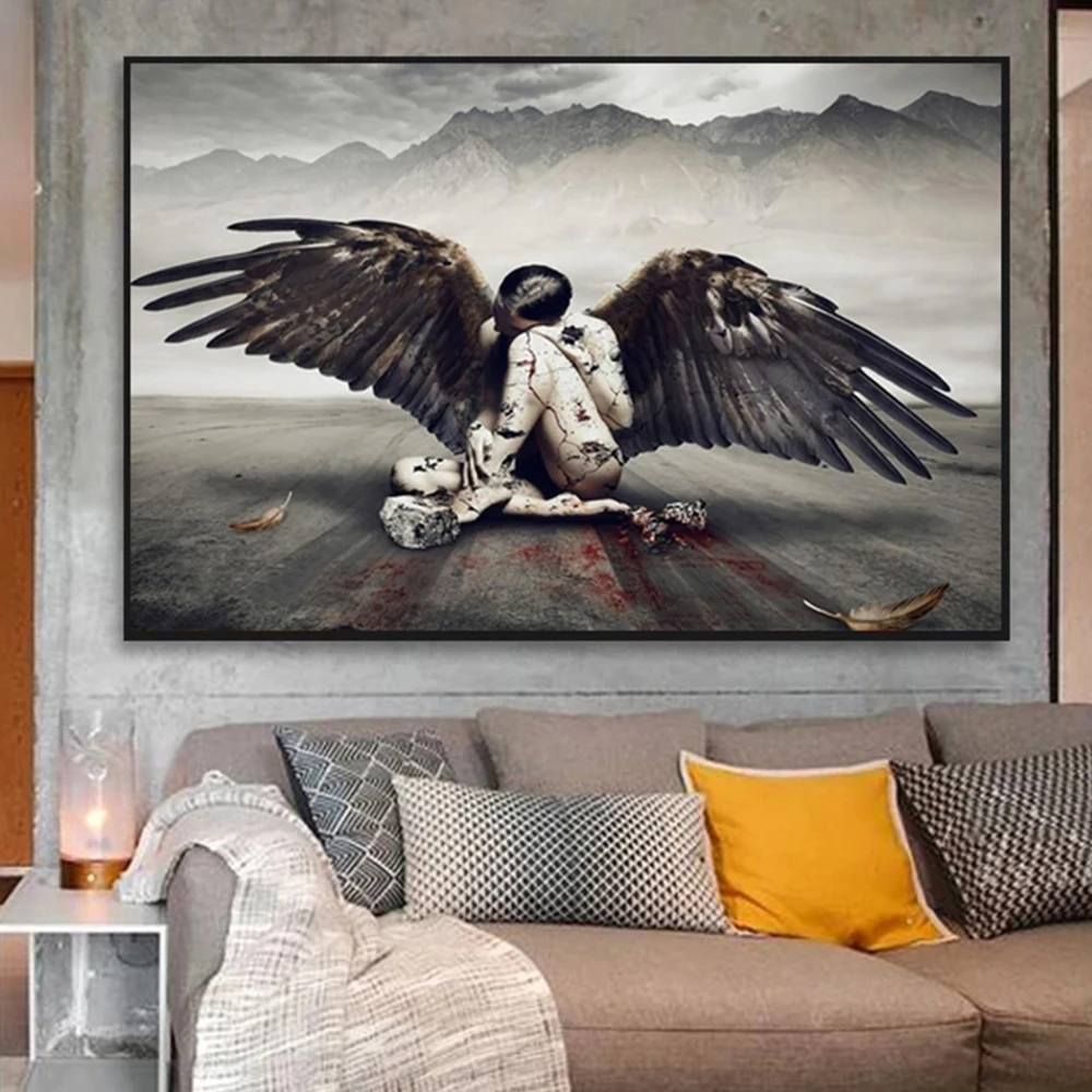 Девушка с крыльями орла холст художественные принты раненый постер ангелом