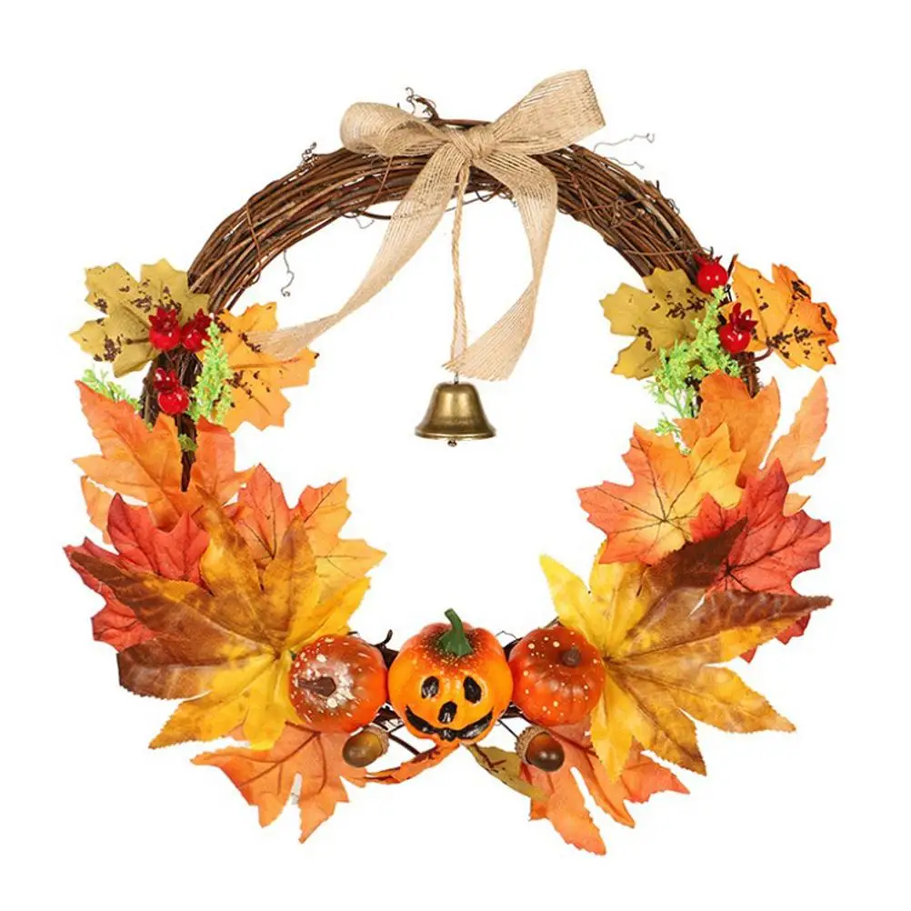 

1Pcs Decorative Halloween Wreath Pumpkin Maple Garland Artificial Door Wreath For Halloween Thanksgiving Decors