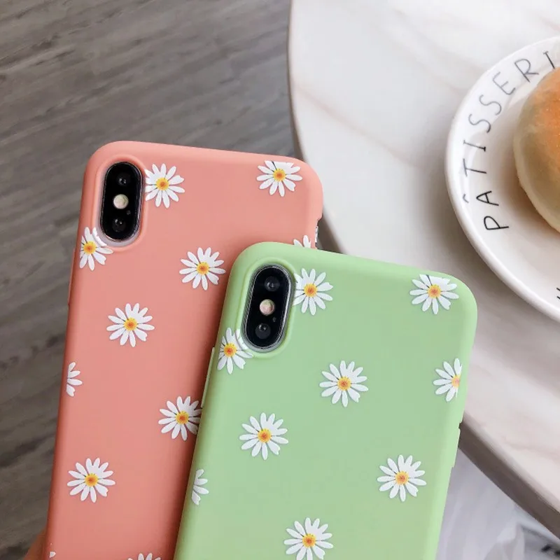 Для iPhone 7 8 Plus 6s Morandi Green Daisy чехол для X XS 6 мягкий силиконовый коралловый красный на