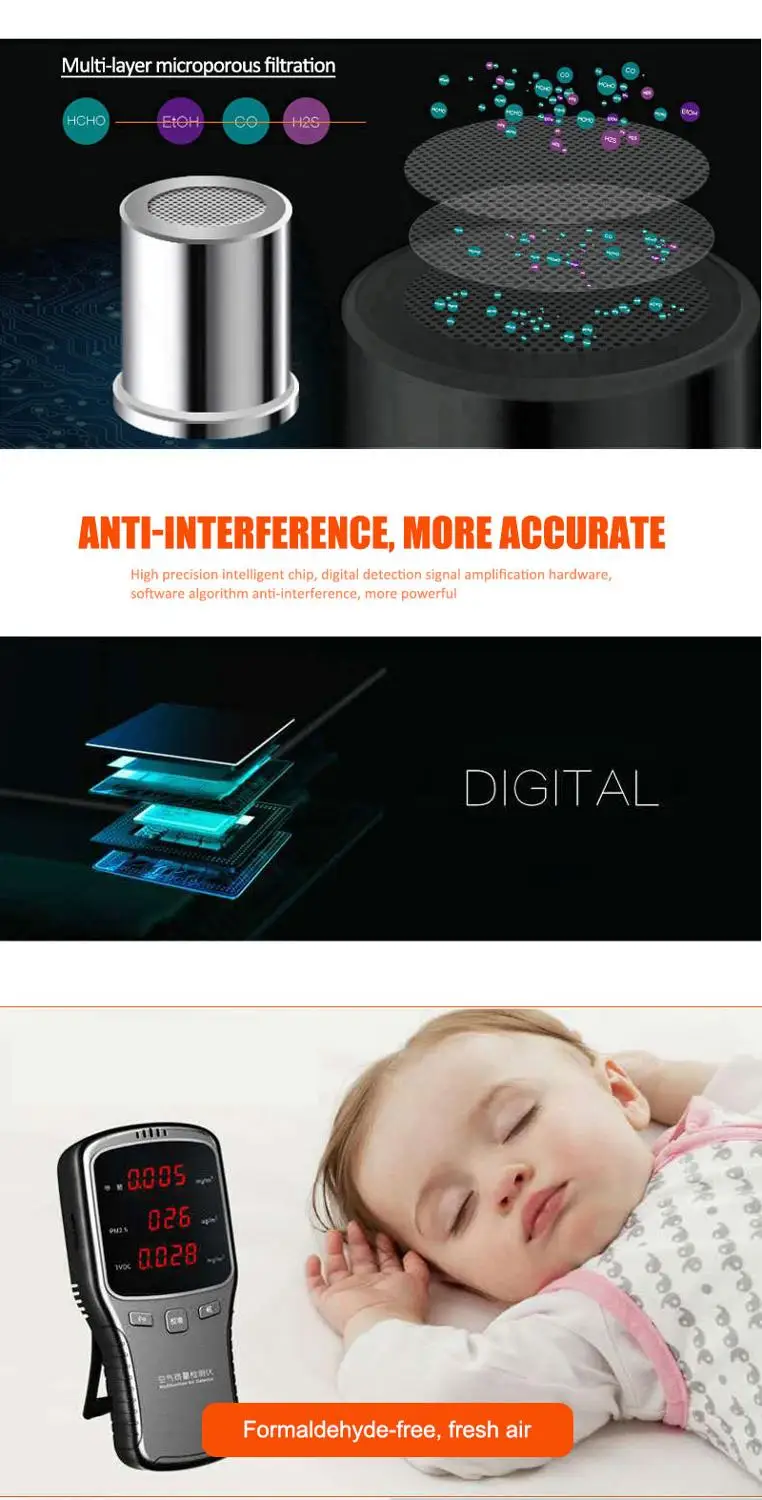 6 in 1 Household Detector CH2O TVOC PM2.5 Tester Air Quality Monitor for smart home | Безопасность и защита