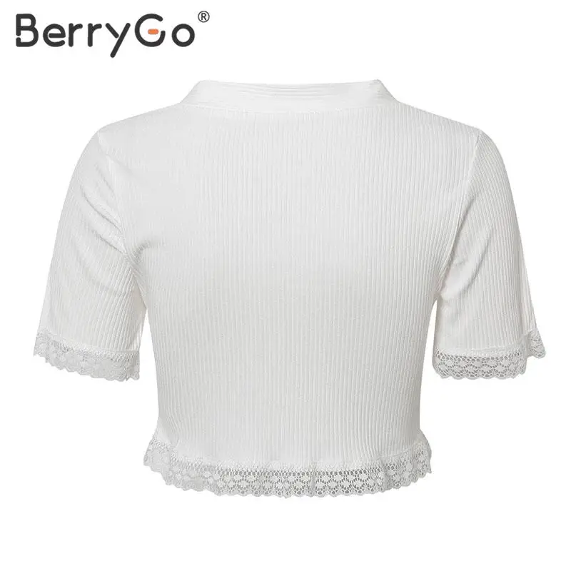 BerryGo сексуальный женский короткий топ с v образным вырезом кружевная Элегантная