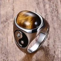 natural tigers eye gemstones rings for men jewelry bijoux accessory masculine titanium stainless steel gifts size7 13 turkey