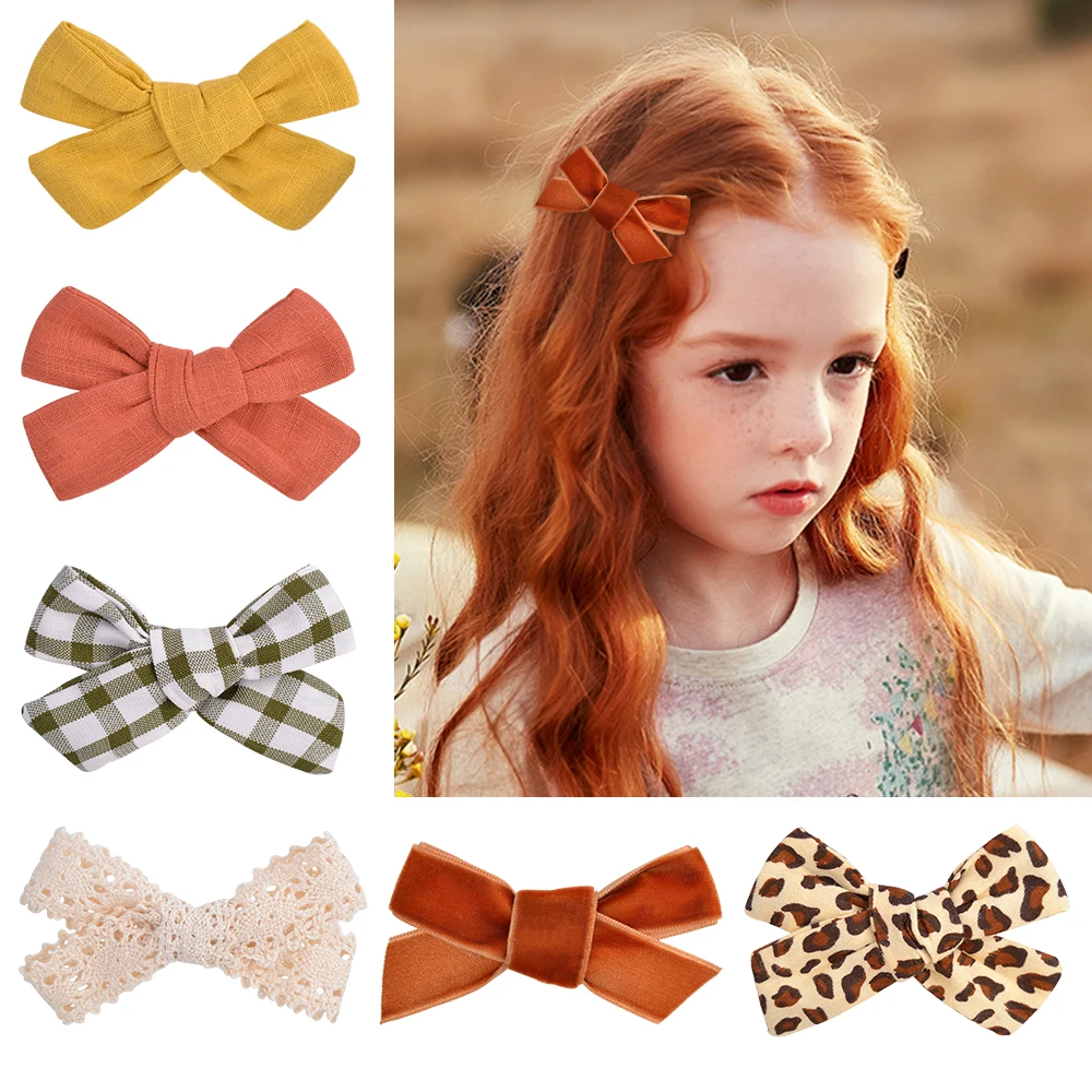 

4 Pcs/set Cotton Linen Leopard Print Hair Bows With Clip For Girls Plaid Hair Clips Barrettes Hairpins Headwear Hair Accessories