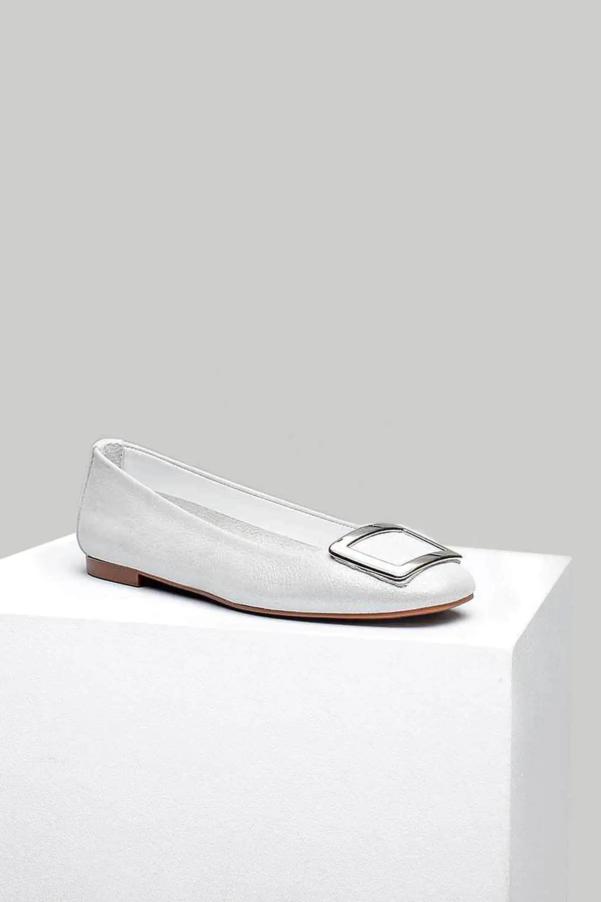 Серые женские балетки из натуральной кожи Derimod|Обувь без каблука| |