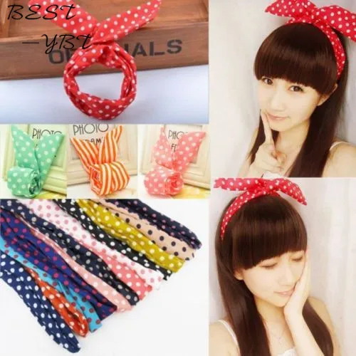 Lovely Kids Girls Lady Bow Headwear Hair Bands Hoop Rabbit Ear Wrapped Headband Party Wire Scarf Accessories | Детская одежда и