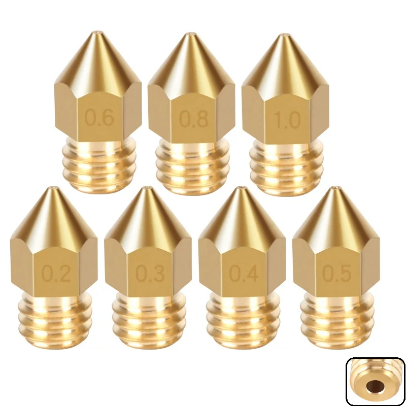 

MEGA High Quality MK8 Nozzles 0.2 0.3 0.4 0.5 0.6 0.8 1.0mm Brass M6 Thread 1.75MM Filament for 3D printers Hotend CR10 Ender3