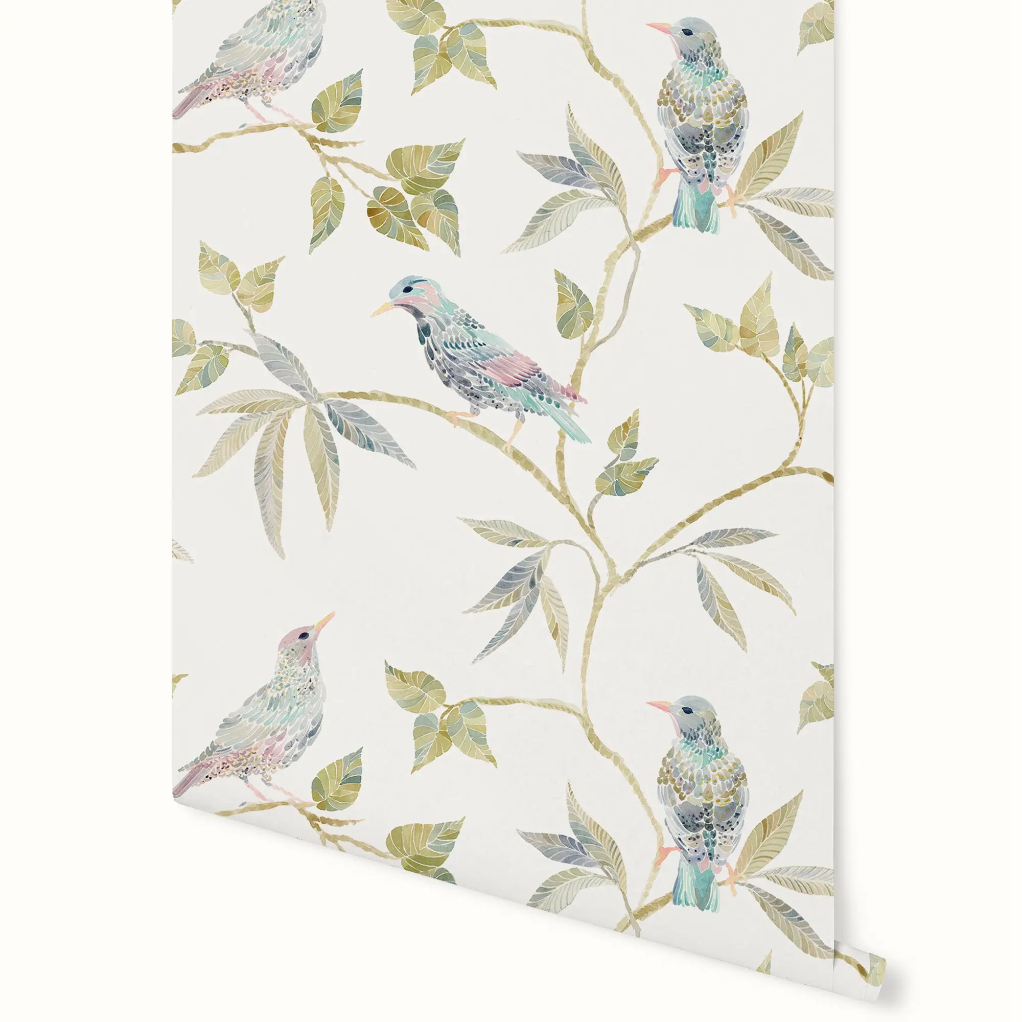 Китайские экзотические цветочные обои в восточном стиле с ветки дерева птицей