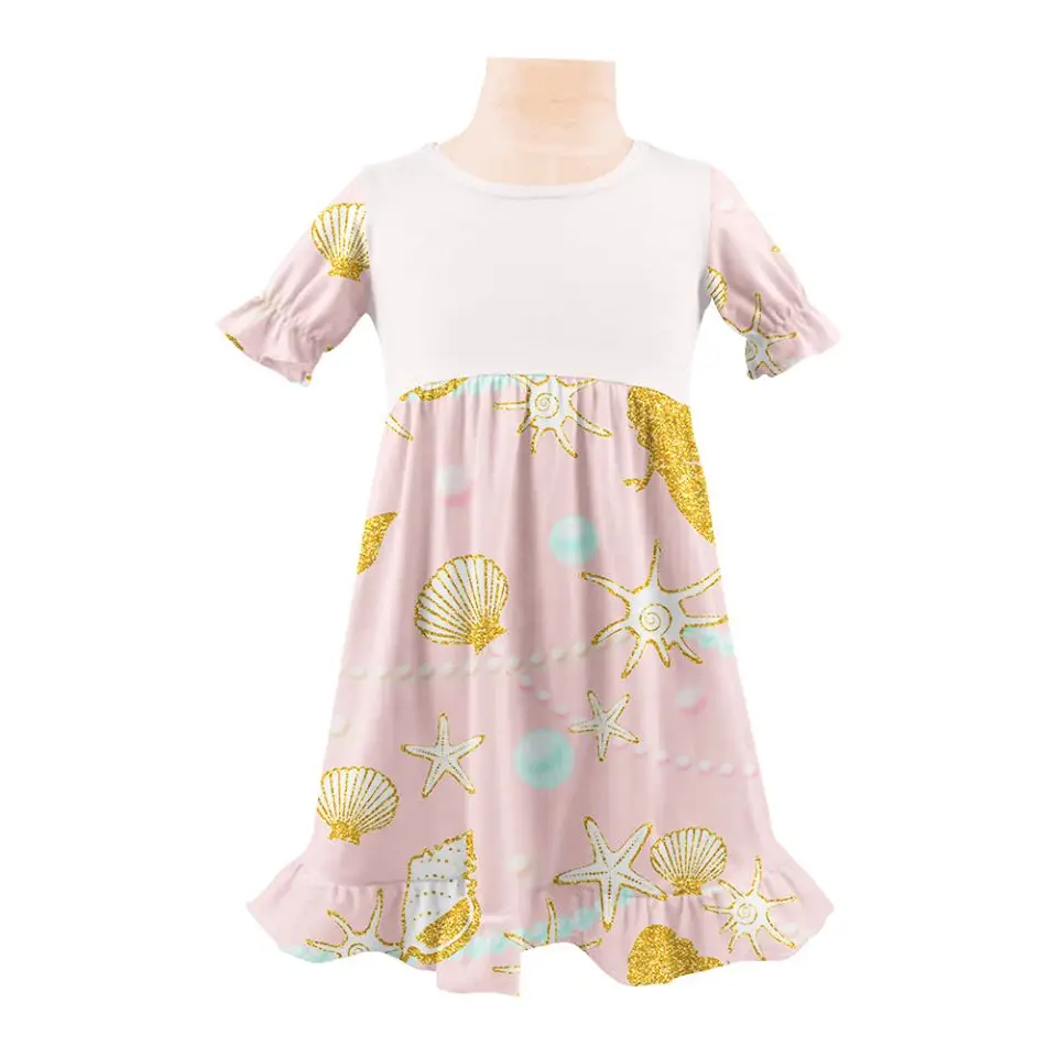 

new arrivals Mermaid baby girls spring summer children clothes colorful milk silk short sleeve dress pink scale knee length
