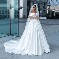 uzn boho wedding dress white a line illustion v neck satin bridal gowns off the shoulder sleeves brides dress custom made
