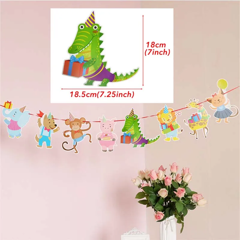 Милый баннер С Днем Рождения Мультяшные животные подвесные гирлянды на тему