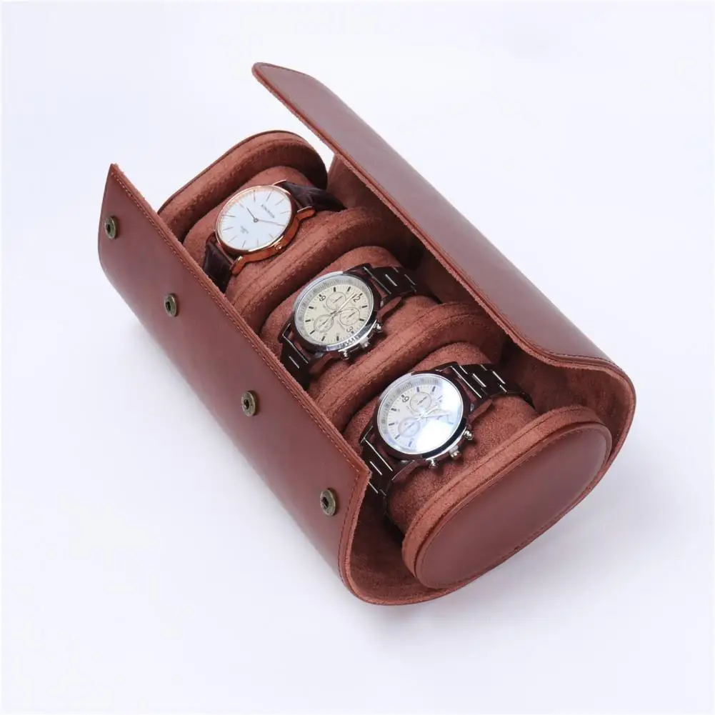 

Dropshipping Storage Box Vintage Portable Faux Leather 3 Slots Wrist Watches Travel Case for Outdoors