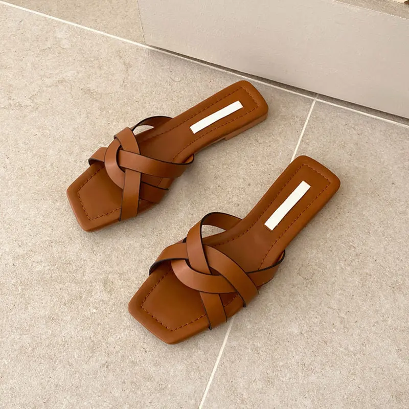 

Summer Designer Sandals for Women Brown Black White Soft Slippers Fashion Flat Ladies Flip Flops Slides Outdoor Open Toe Shoes